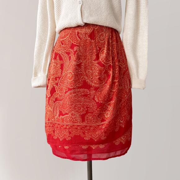Vintage Y2K 100% Silk Wrap Skirt 16 Paisley Orange Boho Festival Beach Cover-Up - Picture 3 of 7